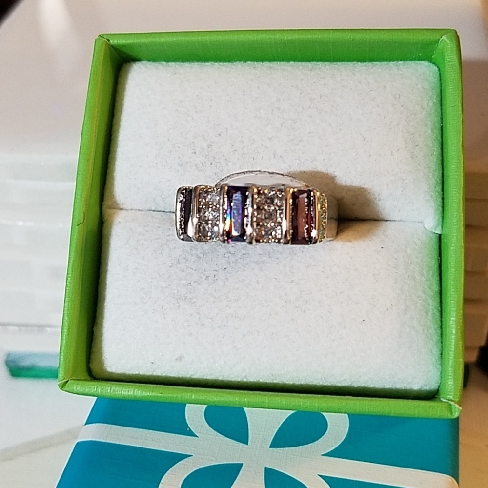 Amethyst Faux Rhinestone Silver Tone Ring